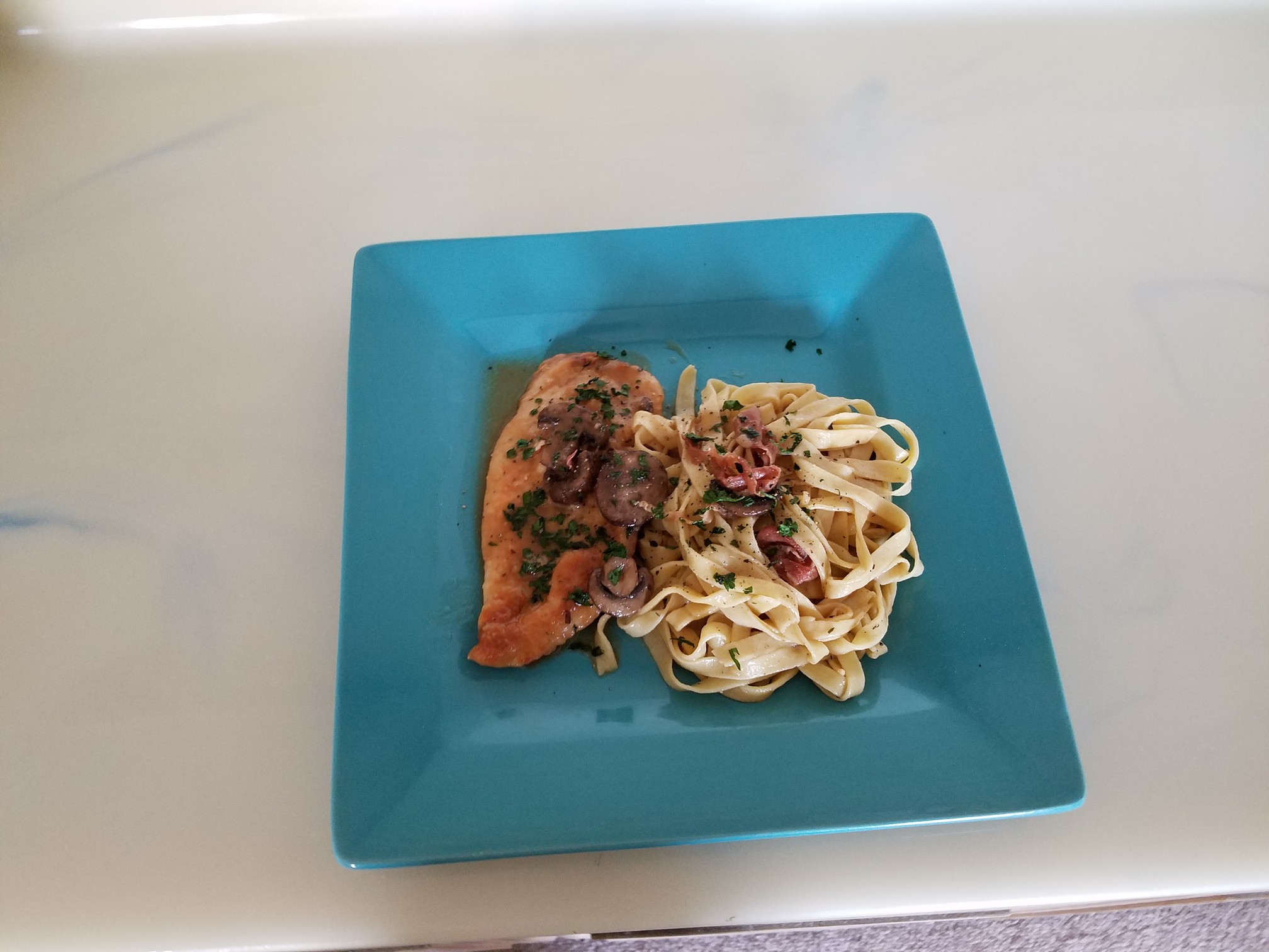 Sunday Gravy with yeah right: Chicken Marsala with Homemade Pasta.