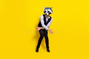 photo-funny-entertainer-office-worker-enjoy-party-dance-wear-raccoon-mask-vest-isolated-yellow-color-background-236607401.jpg